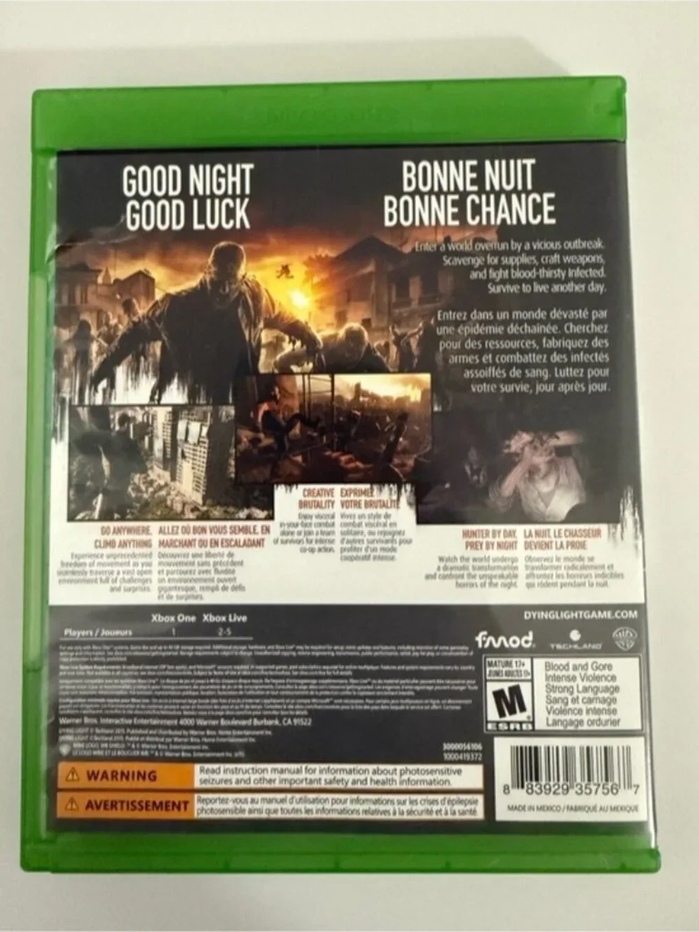 Dying Light Xbox One Game Complete w/ Case Disc & DLC Insert